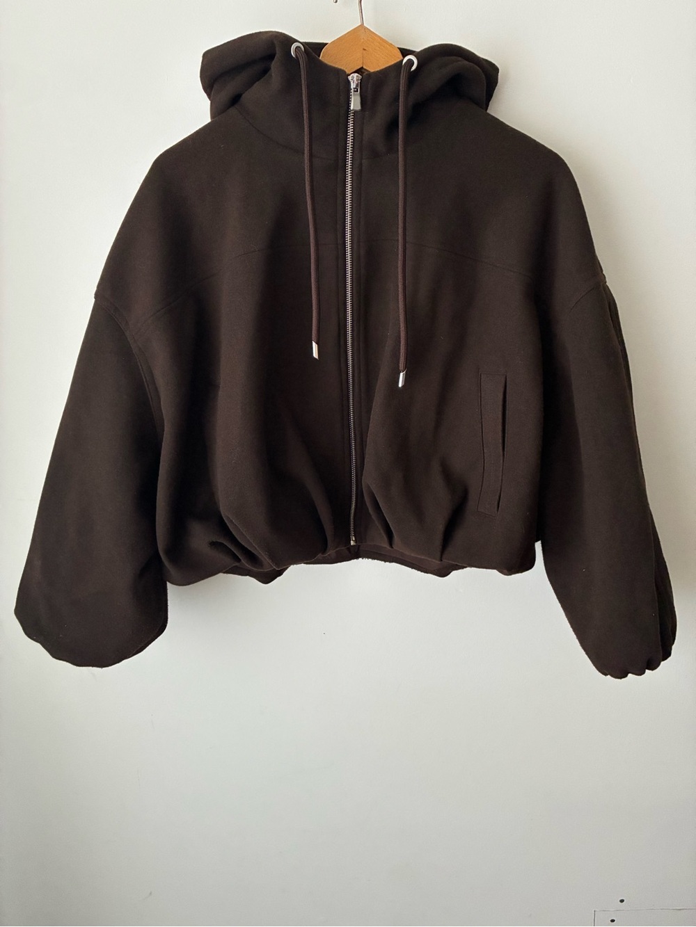 Zara Jacket Women’s M Soft Hoodie Oversized Bomber Jacket Brown